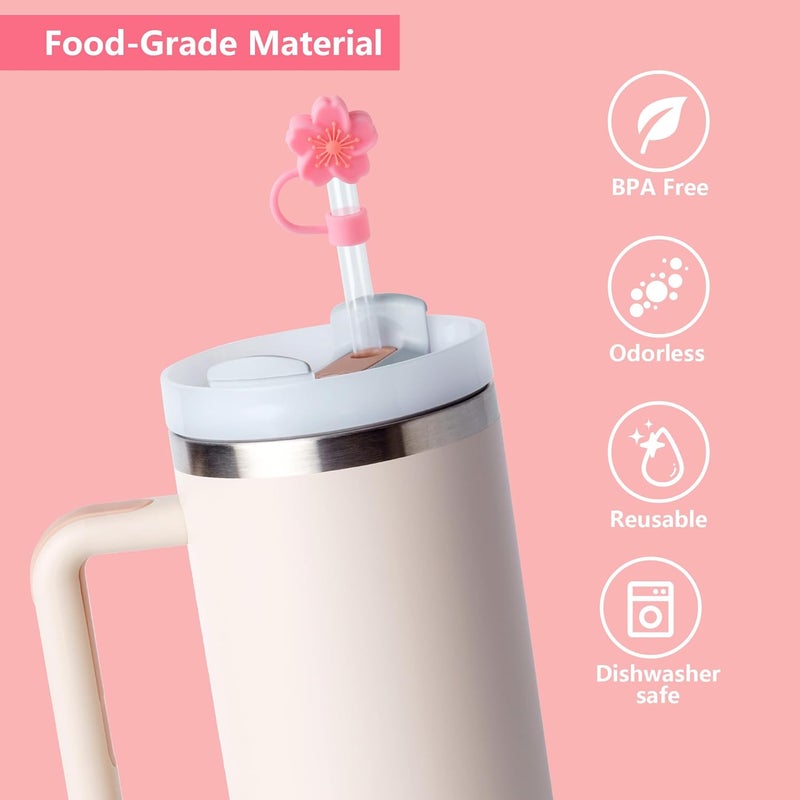 YuJoyC 6PCS Flower Silicone Straw Covers Toppers for Stanley Cups 30&40 Oz Accessories, Reusable Straw Tips Protectors for Stanley Cup 10mm 0.4in Straws - Image 3